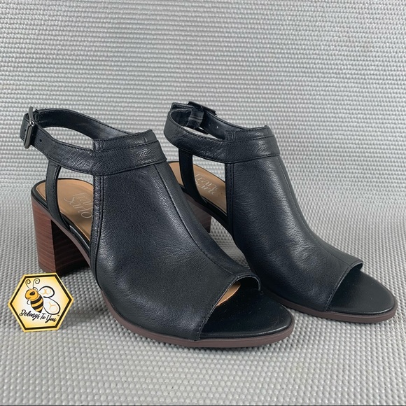 Franco Sarto Shoes - Franco Sarto Black Leather Chunky Heel Sandal Mules Women’s 7M